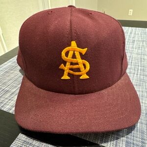 Vintage ASU SunDevils Snapback Hat Delongs Maroon Gold Cap 80s Arizona State